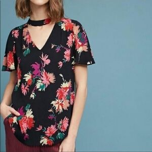 Anthropologie Maeve Bella choker top black floral size small